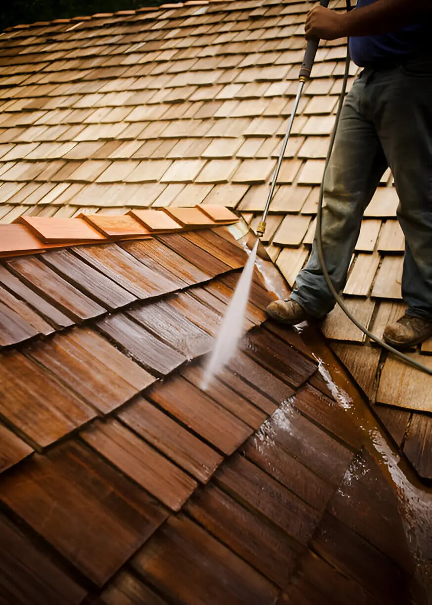 Roof damage and buildup before cleaning
